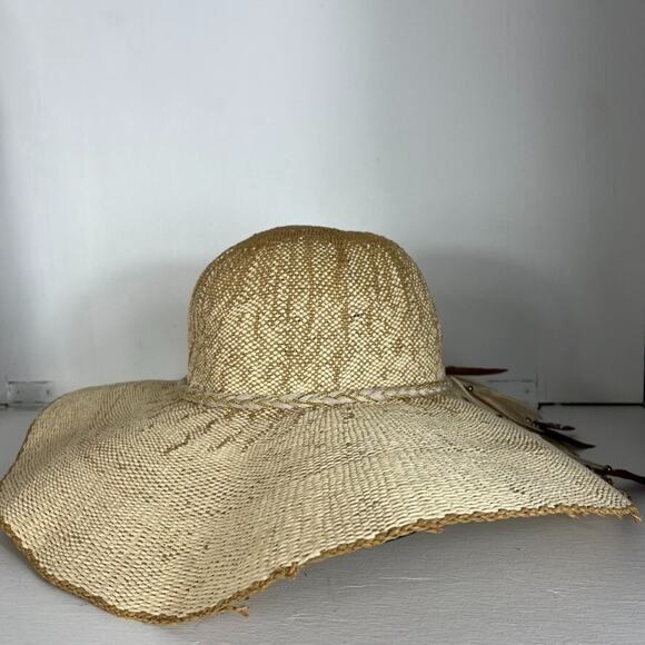 Scala Collezione Women's One Size Hat 100% Paper Feather Boho Sun - Picture 3 of 7
